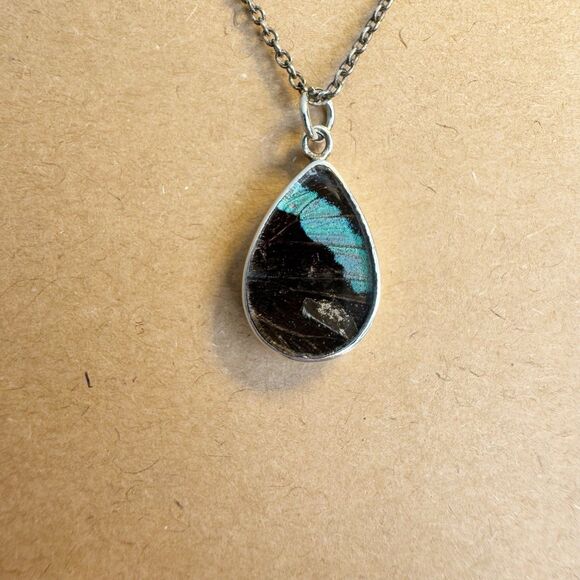 950 Silver Morpho And Red Butterfly Two Sided Pendant Necklace Fairycore Whimsy - Picture 11 of 16